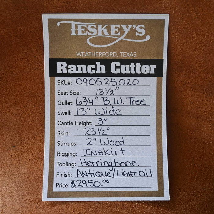 13.5" TESKEY'S PRO CUTTER RANCH CUTTER SADDLE Saddles - New Teskey's Saddlery