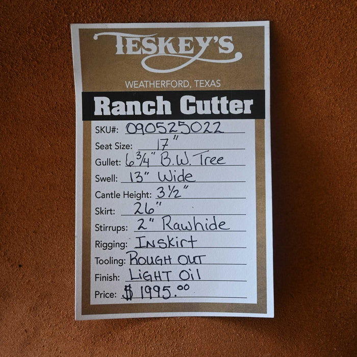 17" TESKEY'S RANCH CUTTER SADDLE Saddles - New Teskey's Saddlery