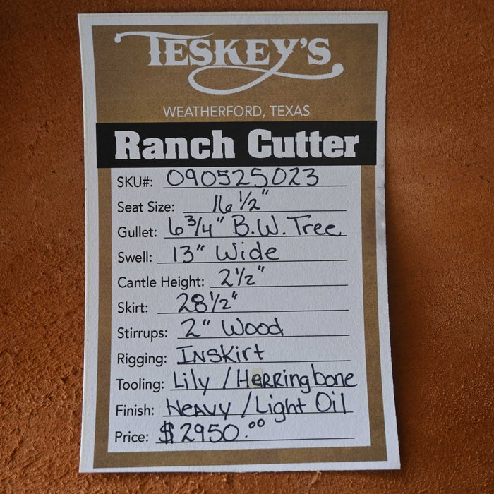 16.5" TESKEY'S PRO CUTTER RANCH CUTTER SADDLE Saddles - New Teskey's Saddlery