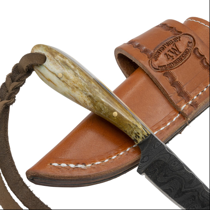 Justin Wiley Handmade Damascus Knife w/Leather Sheath