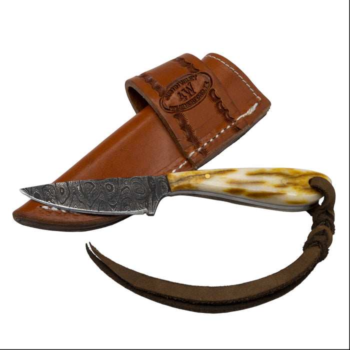 Justin Wiley Handmade Damascus Knife w/Leather Sheath