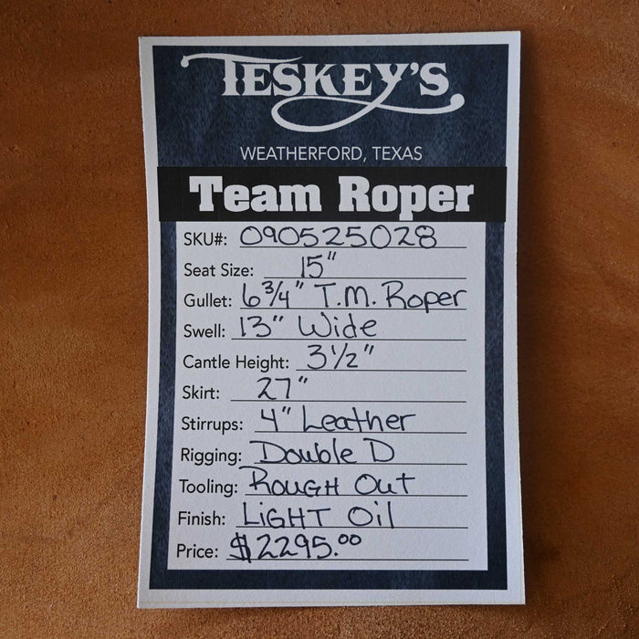 15" TESKEY'S TEAM ROPING SADDLE Saddles - New Teskey's Saddlery
