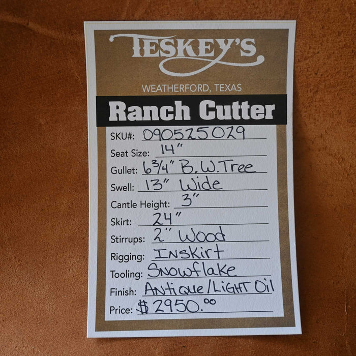 14" TESKEY'S PRO CUTTER RANCH CUTTER SADDLE Saddles - New Teskey's Saddlery