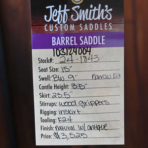 15" JEFF SMITH BARREL SADDLE Saddles Jeff Smith   