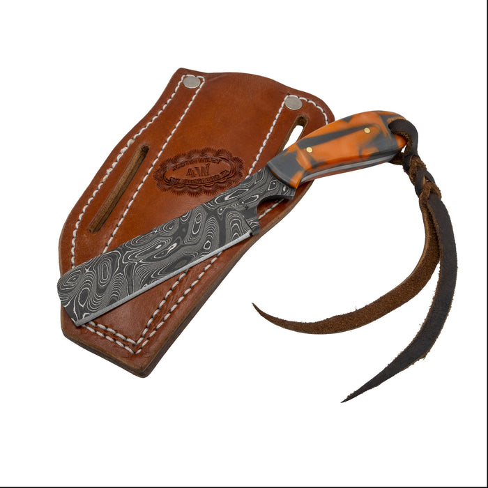 Justin Wiley Handmade Damascus Bull Knife w/Orange Handle