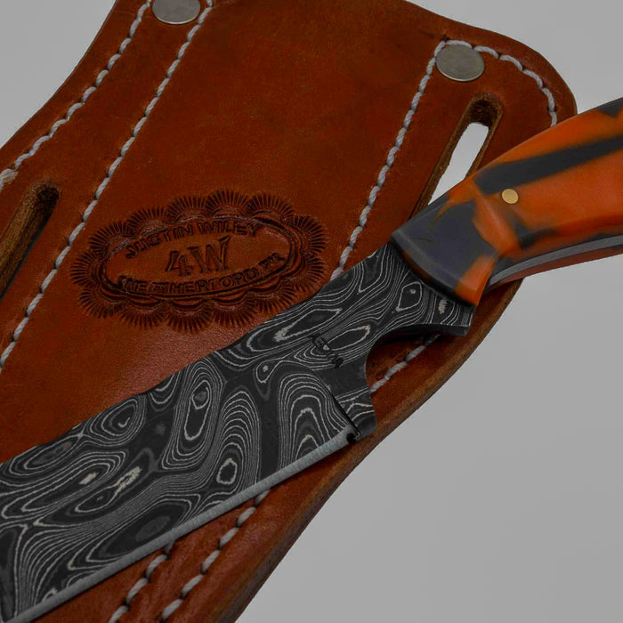Justin Wiley Handmade Damascus Bull Knife w/Orange Handle