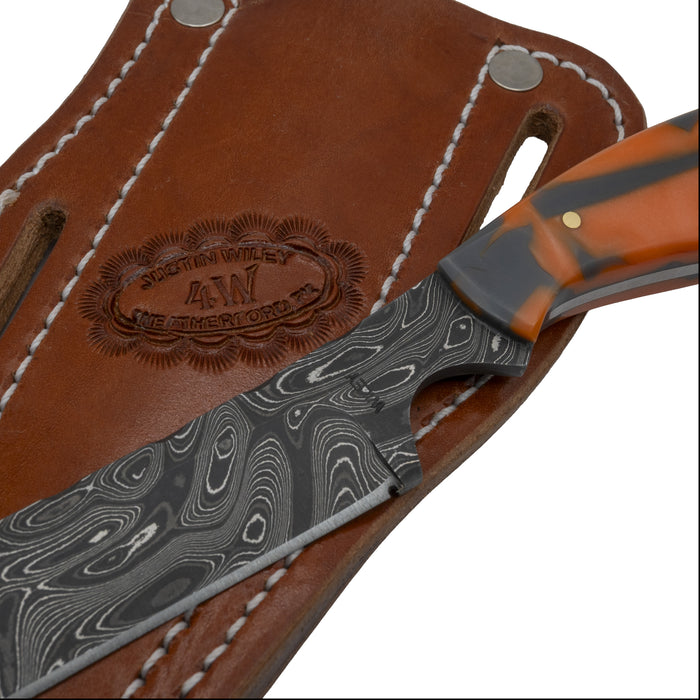 Justin Wiley Handmade Damascus Bull Knife w/Orange Handle