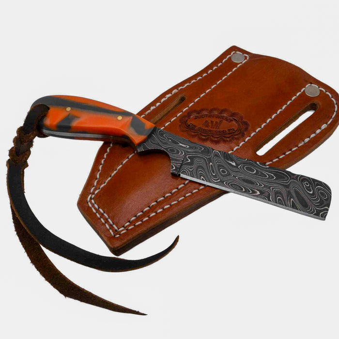 Justin Wiley Handmade Damascus Bull Knife w/Orange Handle