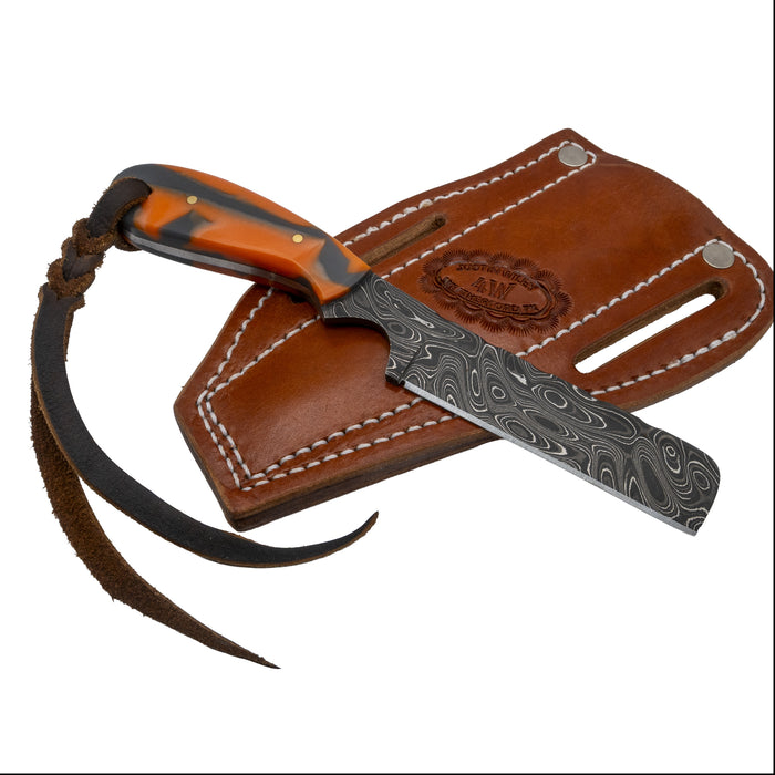 Justin Wiley Handmade Damascus Bull Knife w/Orange Handle