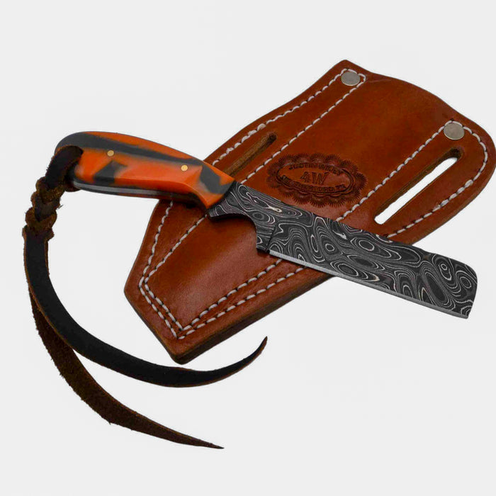 Justin Wiley Handmade Damascus Bull Knife w/Orange Handle