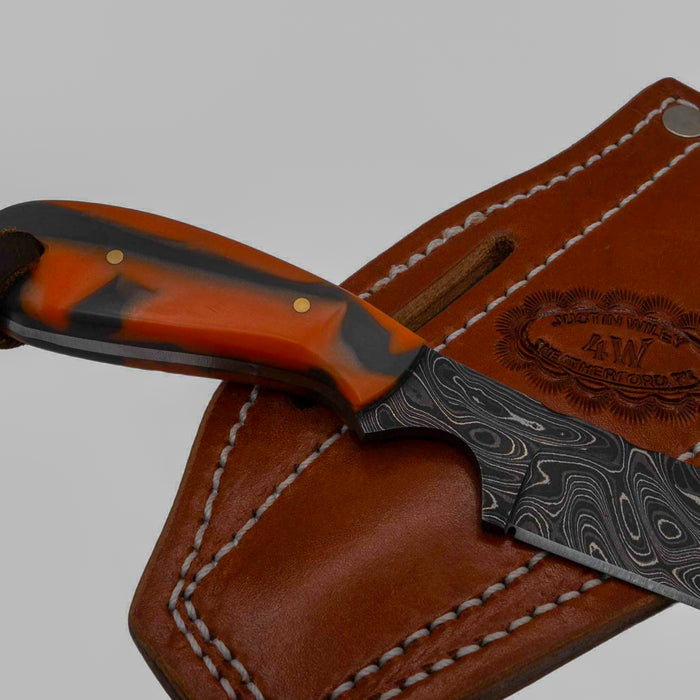Justin Wiley Handmade Damascus Bull Knife w/Orange Handle
