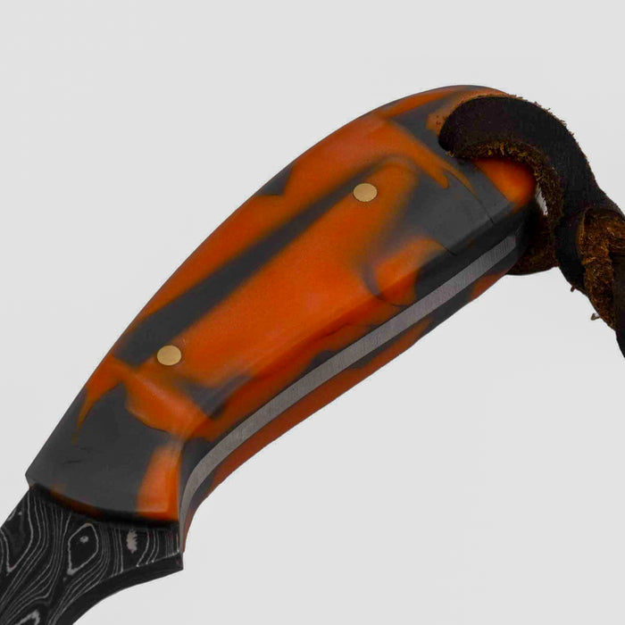 Justin Wiley Handmade Damascus Bull Knife w/Orange Handle