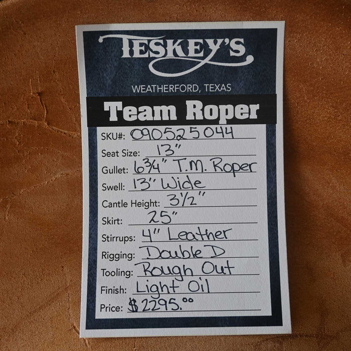 13" TESKEY'S TEAM ROPING SADDLE Saddles - New Teskey's Saddlery