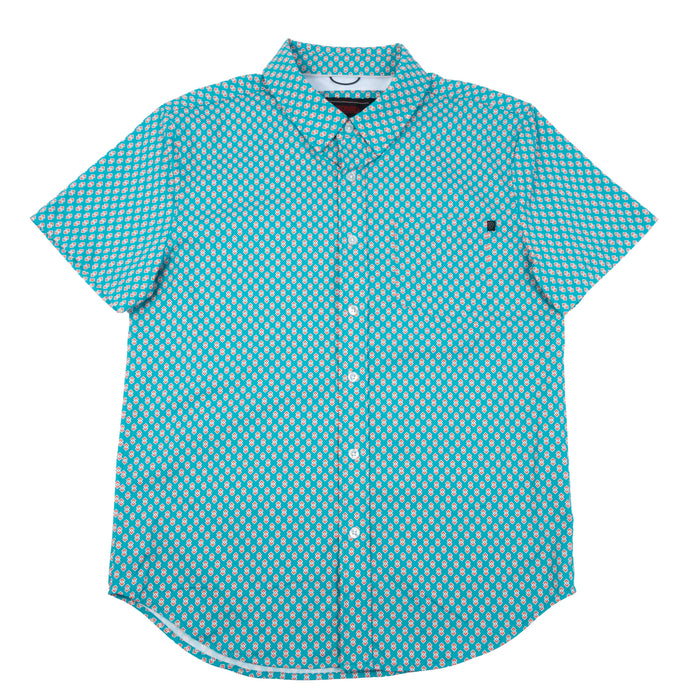 Rock & Roll Denim Men's Tek Geo Print Teal Button Down Shirt MEN - Clothing - Shirts - Short Sleeve Panhandle