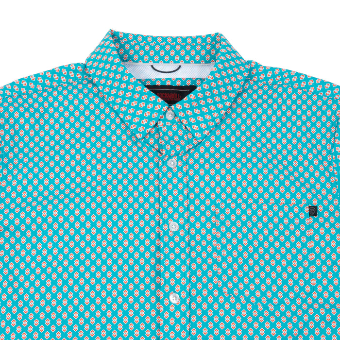 Rock & Roll Denim Men's Tek Geo Print Teal Button Down Shirt MEN - Clothing - Shirts - Short Sleeve Panhandle