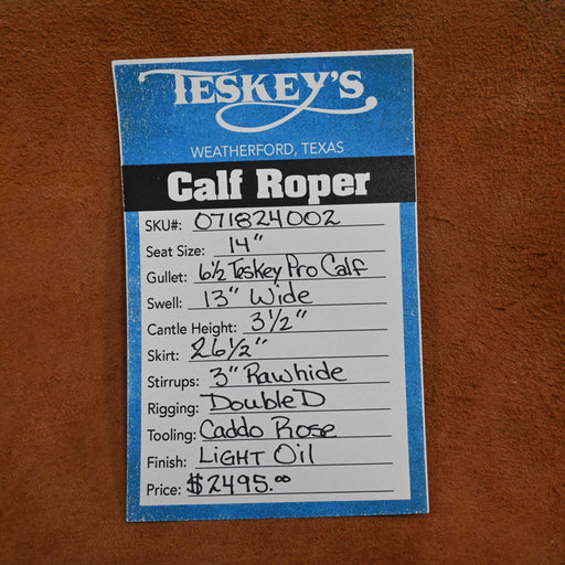 14" TESKEY'S CALF ROPING SADDLE Saddles - New Teskey's Saddlery