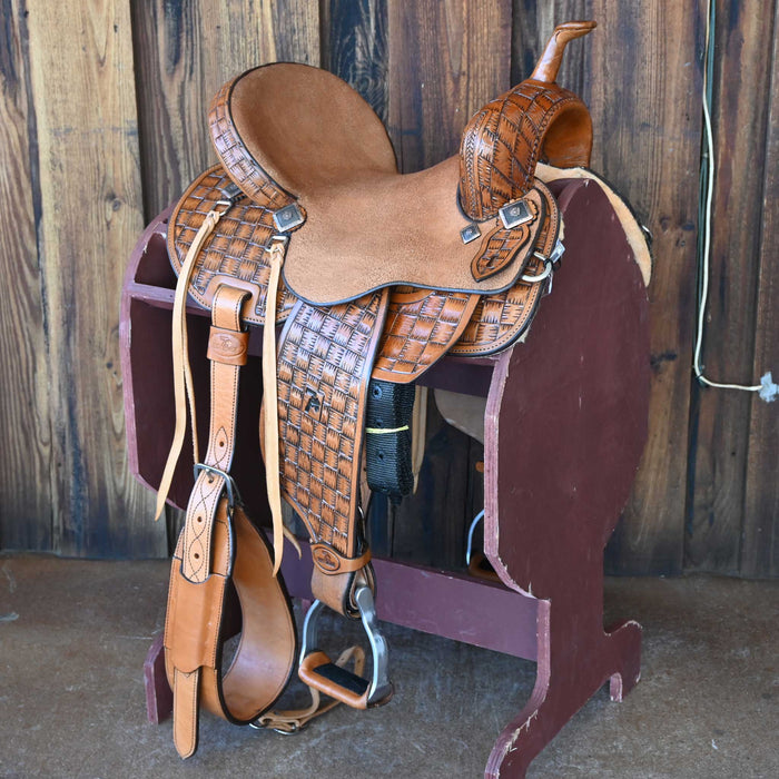 14" SEVEN PLATINUM LEATHER BARREL SADDLE Saddles - New Seven Saddle