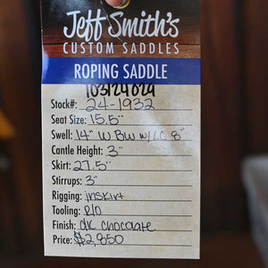 15.5" JEFF SMITH ROPING SADDLE Saddles Jeff Smith   