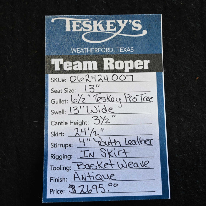 13" PATRICK SMITH YOUTH TEAM ROPING SADDLE Saddles - New Patrick Smith