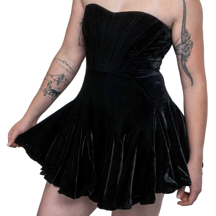 Zarae Corset Black Velvet Flounce Mini Dress