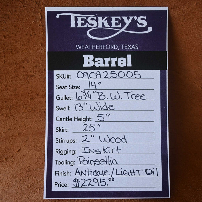 14" TESKEY'S BARREL SADDLE Saddles - New Teskey's Saddlery
