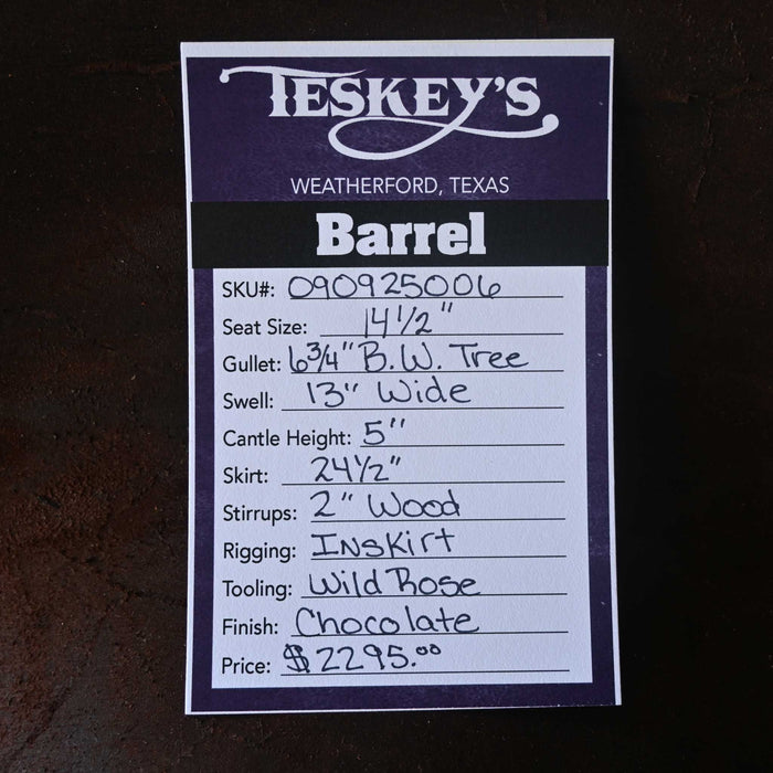 14.5" TESKEY'S BARREL SADDLE Saddles - New Teskey's Saddlery