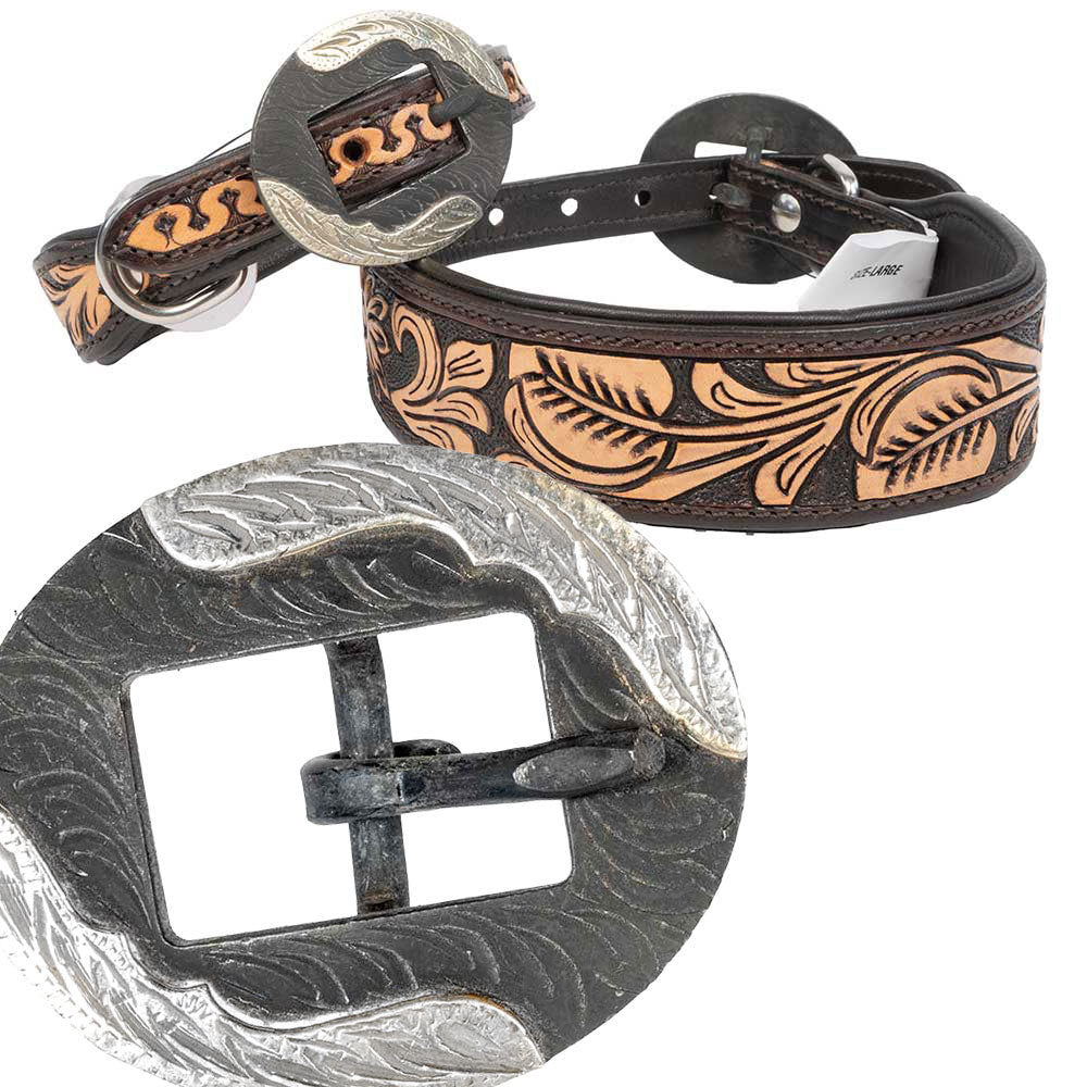 Teskey's Floral Tooled Dog Collar with Oval Leaf Buckle Pets - Accessories Teskey's 12"  