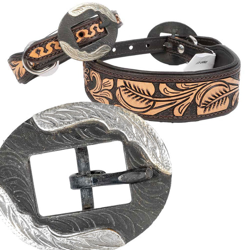 Teskey's Floral Tooled Dog Collar with Oval Leaf Buckle Pets - Accessories Teskey's 12"  