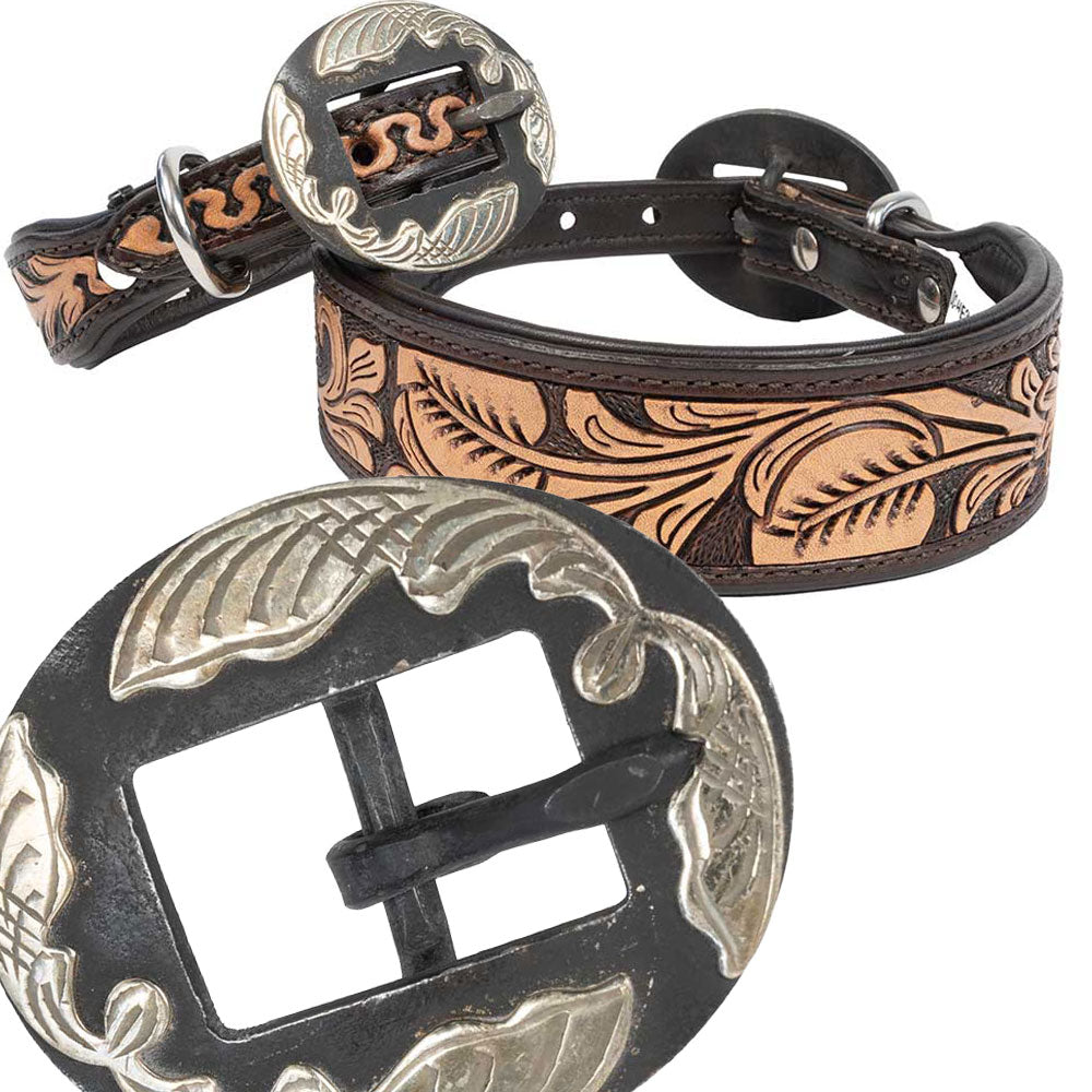 Teskey's Floral Tooled Dog Collar with Oval Swirl Buckle Pets - Accessories Teskey's   