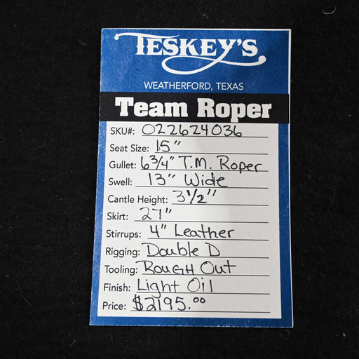 15" TESKEY'S PRO TEAM ROPING SADDLE Saddles - New Teskey's Saddlery