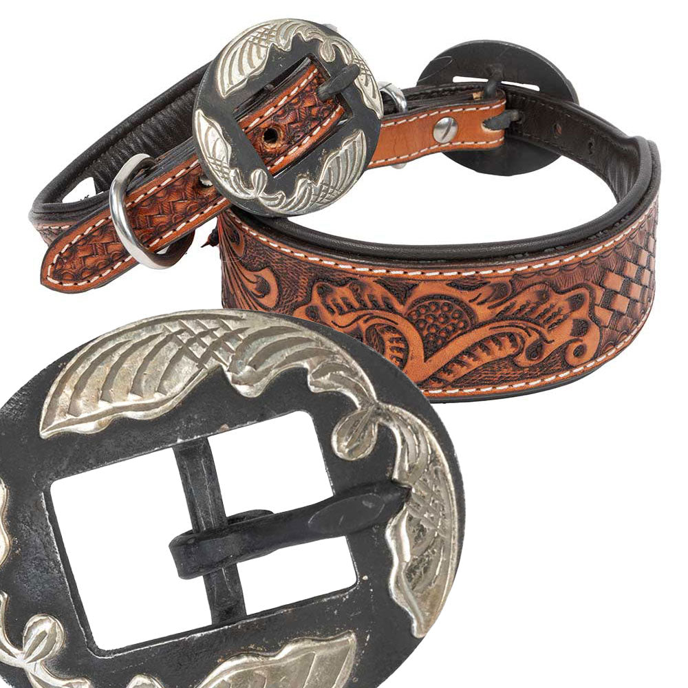 Teskey's Basketweave Tooled Dog Collar with Oval Swirl Buckle Pets - Accessories Teskey's   