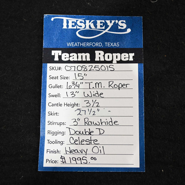 15" TESKEY'S TEAM ROPING SADDLE Saddles - New Teskey's Saddlery