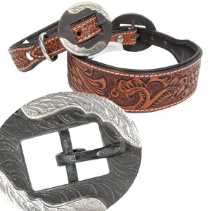 Teskey's Basketweave Tooled Dog Collar with Oval Feather Buckle Pets - Accessories Teskey's   