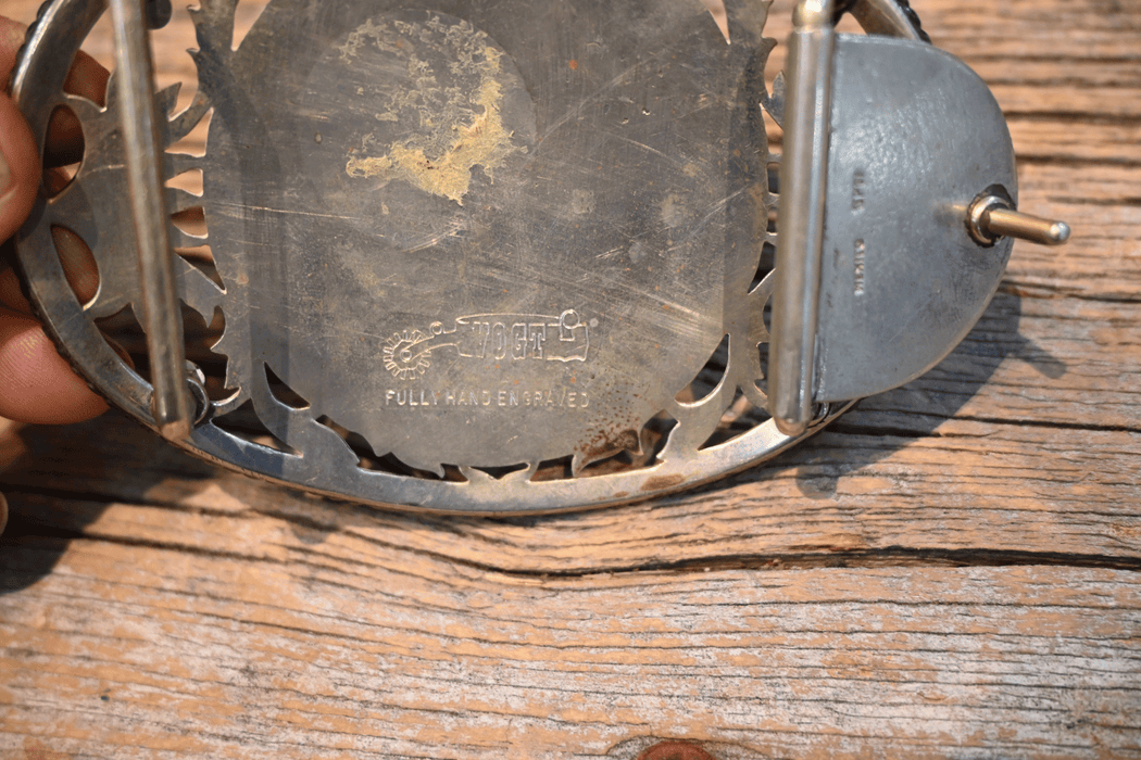 Vintage Hand engraved VOGT Belt Buckle w/Brass Rider
