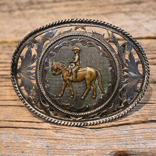 Vintage Hand engraved VOGT Belt Buckle w/Brass Rider Collectibles Vogt Silversmiths