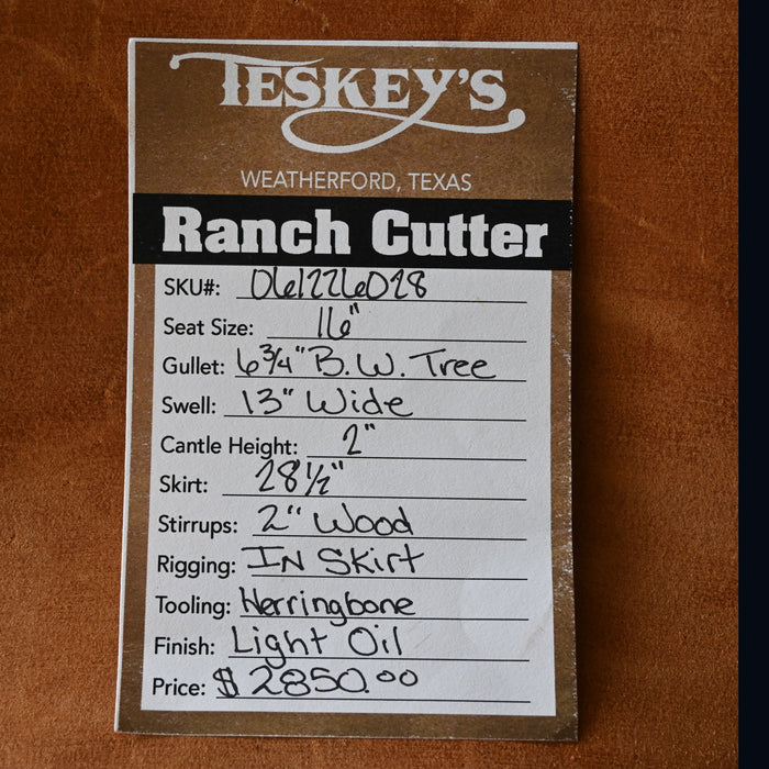 16" TESKEY'S PRO CUTTER RANCH CUTTER SADDLE