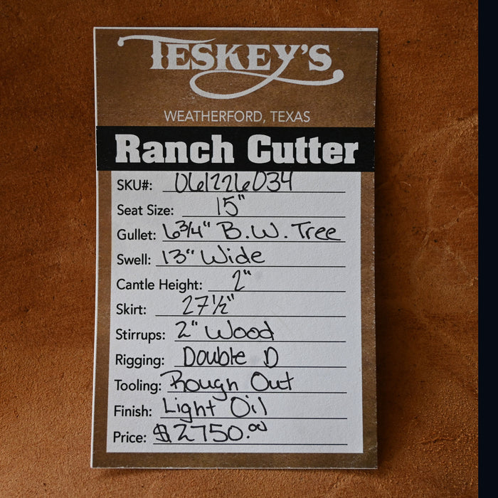 15" TESKEY'S PRO CUTTER RANCH CUTTER SADDLE
