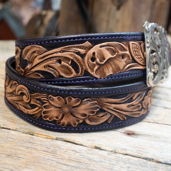 26" Randall Top Shelf Western Belt - Purple Stitch