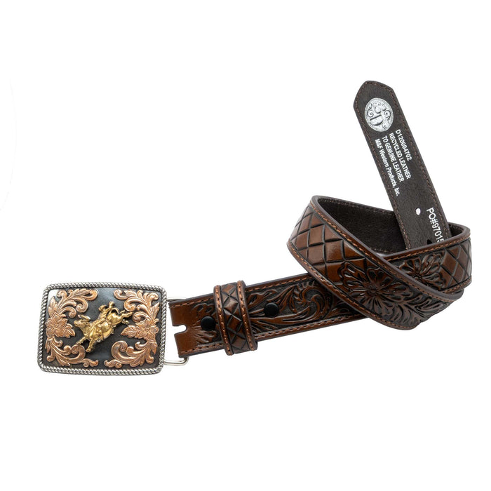 3D Boy's 1 1/4" Floral Tab Bull Rider Buckle Brown Belt KIDS - Accessories - Belts M&F Western Products