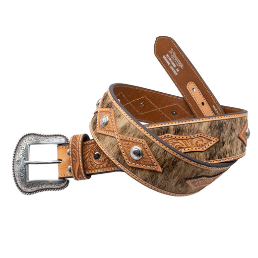 Nocona Men's Floral Cowhide Diamond Inlay Tan Belt MEN - Accessories - Belts & Suspenders M&F Western Products