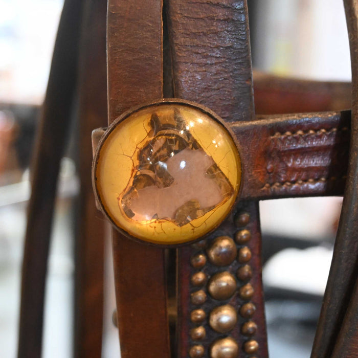 Vintage Horse Bridle Rig with Yellow horse head Rosettes Collectibles MISC