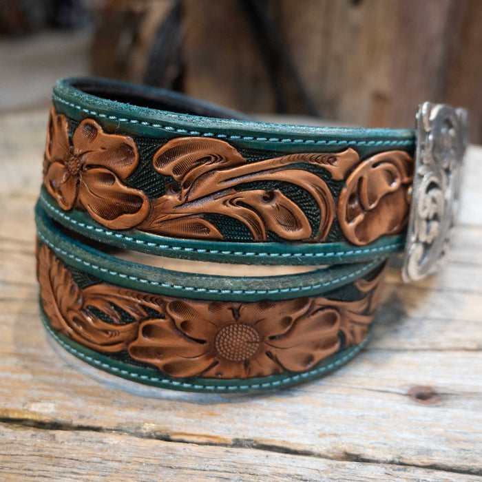 26" Randall Top Shelf Western Belt - Green Accents
