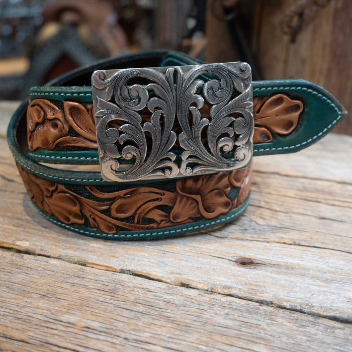 26" Randall Top Shelf Western Belt - Green Accents