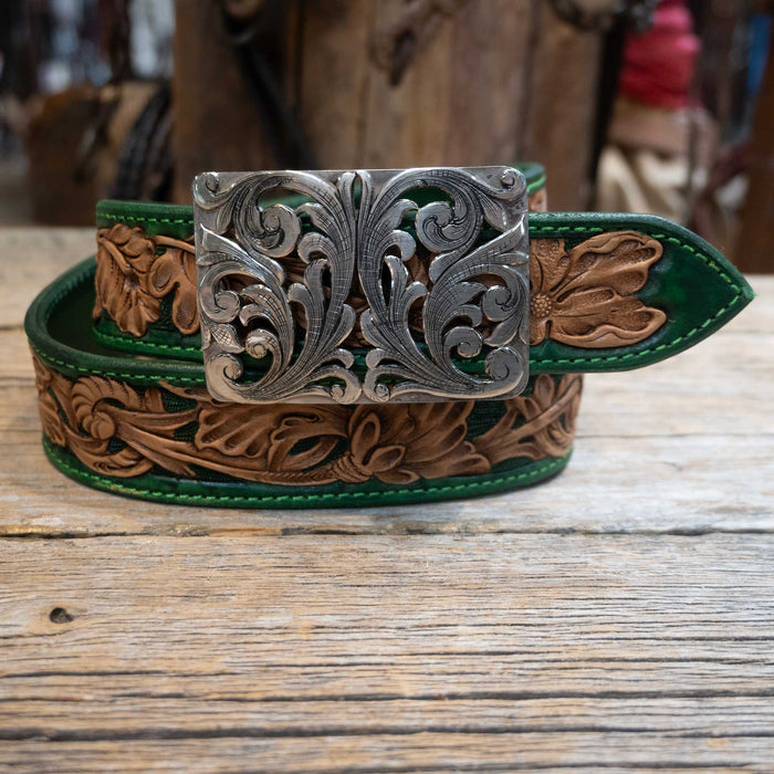 28" Randall Top Shelf Western Belt - Green Accents