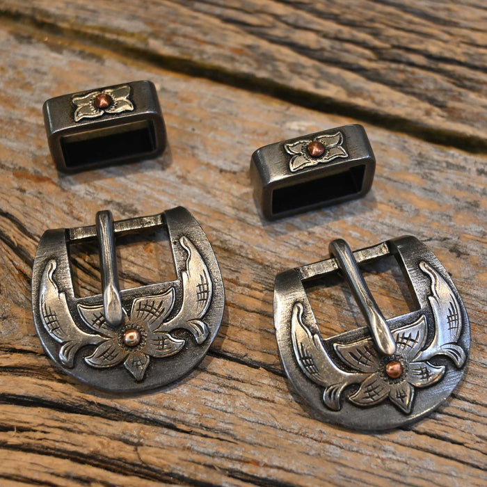 Kerry Kelley Floral Silver Mounted 3/4" 2 Piece Buckle Set