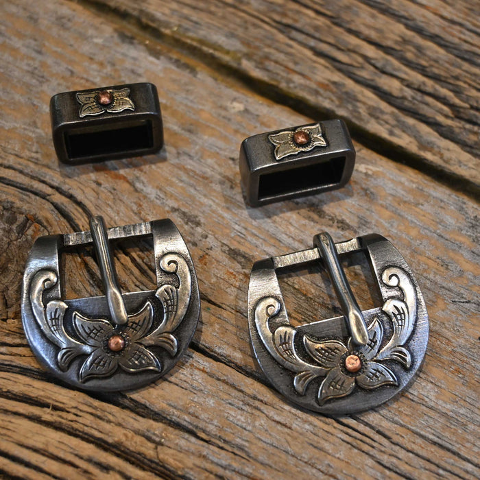 Kerry Kelley Floral Silver Mounted 3/4" 2 Piece Buckle Set