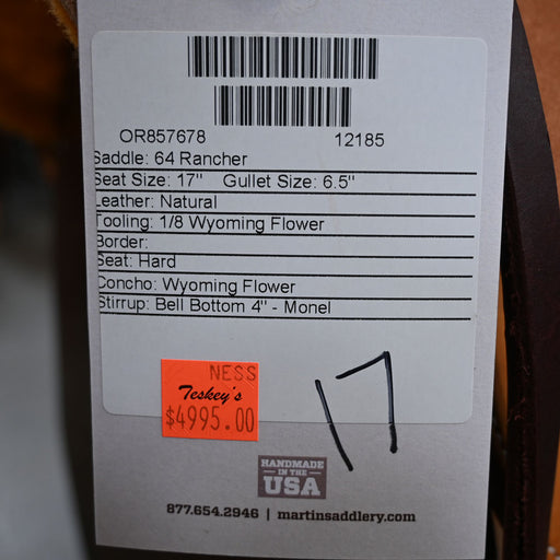 17" MARTIN RANCH SADDLE Saddles - New Martin Saddlery