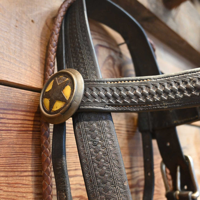 Vintage Bros. Lincoln Neb Early 1920's Headstal and Bit with Metal & Brass Star Conchos