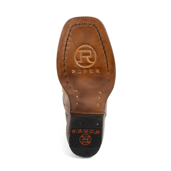 Roper Youth Cutter Quill Waxy Brown Embossed Ostrich Boot