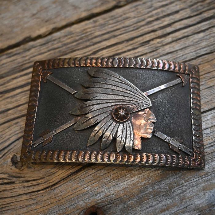 Leather Chief Indian Head Dress Belt Buckle